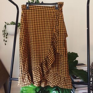Zara Gingham Wrap Midi Skirt in Pumpkin LG